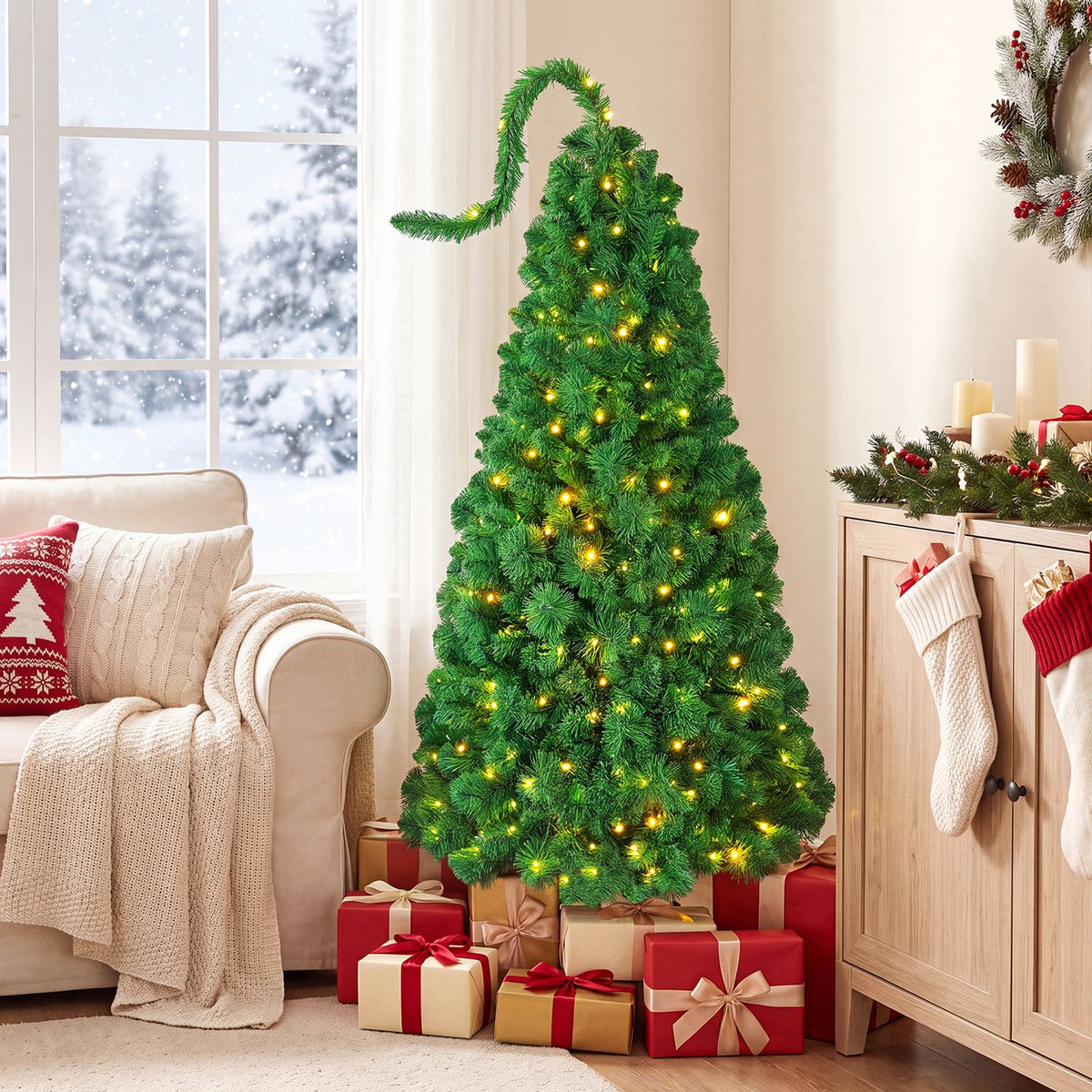 5 FT Pre-Lit Artificial Christmas Tree with Green Snow Flocking