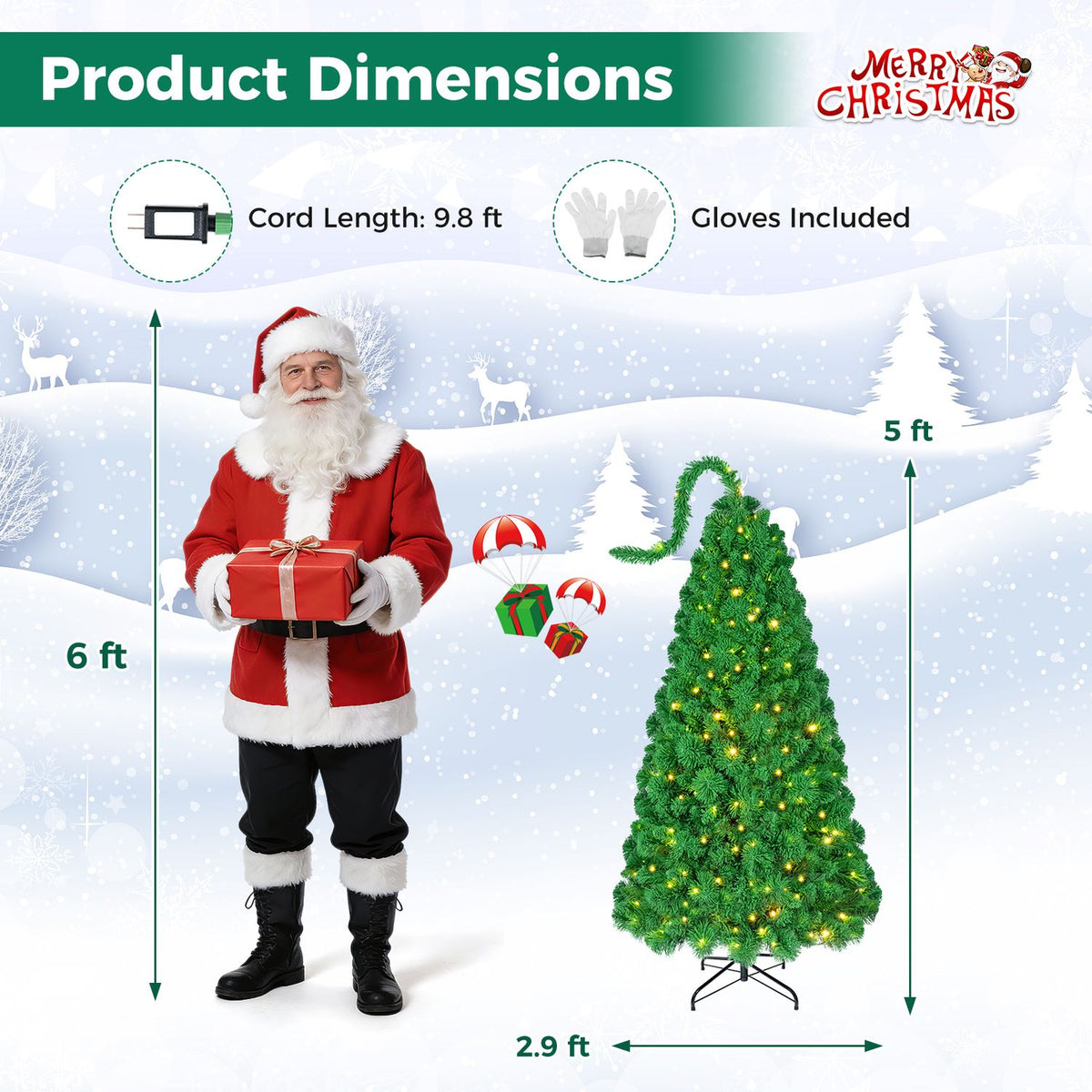 5 FT Pre-Lit Artificial Christmas Tree with Green Snow Flocking