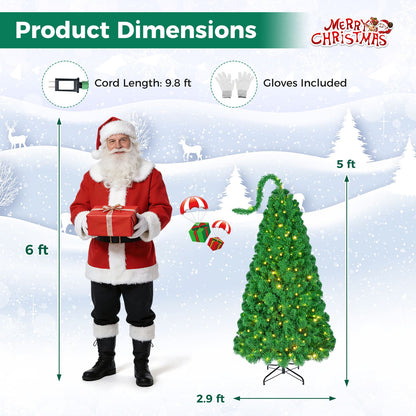 5 FT Pre-Lit Artificial Christmas Tree with Green Snow Flocking