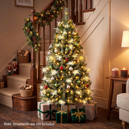 5 ft pre-lit Christmas tree with warm white and multicolor dimmable LED lights, ideal for holiday home decor.