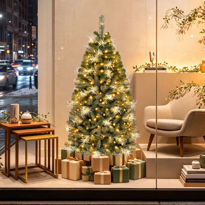 5 ft pre-lit Christmas tree with warm white and multi-color LED lights, dimmable holiday decor for home and parties
