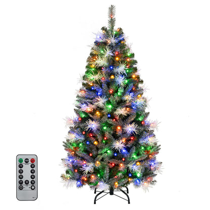 5 ft pre-lit Christmas tree with warm white and multi-color LED lights, dimmable, perfect for holiday home decor.