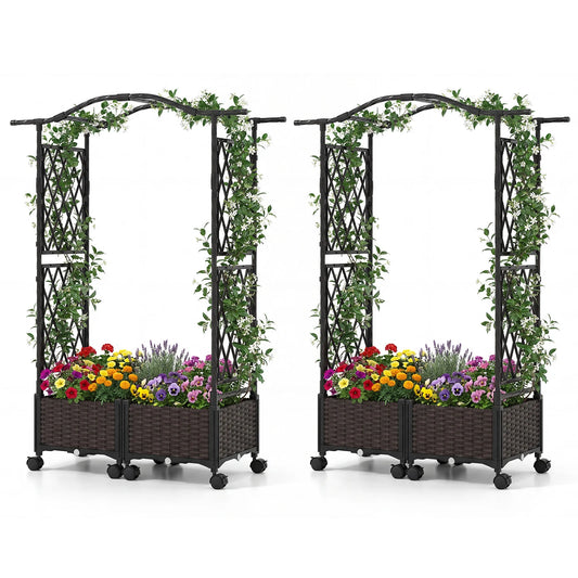 5 FT Tall Raised Garden bed with Lockable Wheels and Hanging Roof for Climbing Flowers-Brown