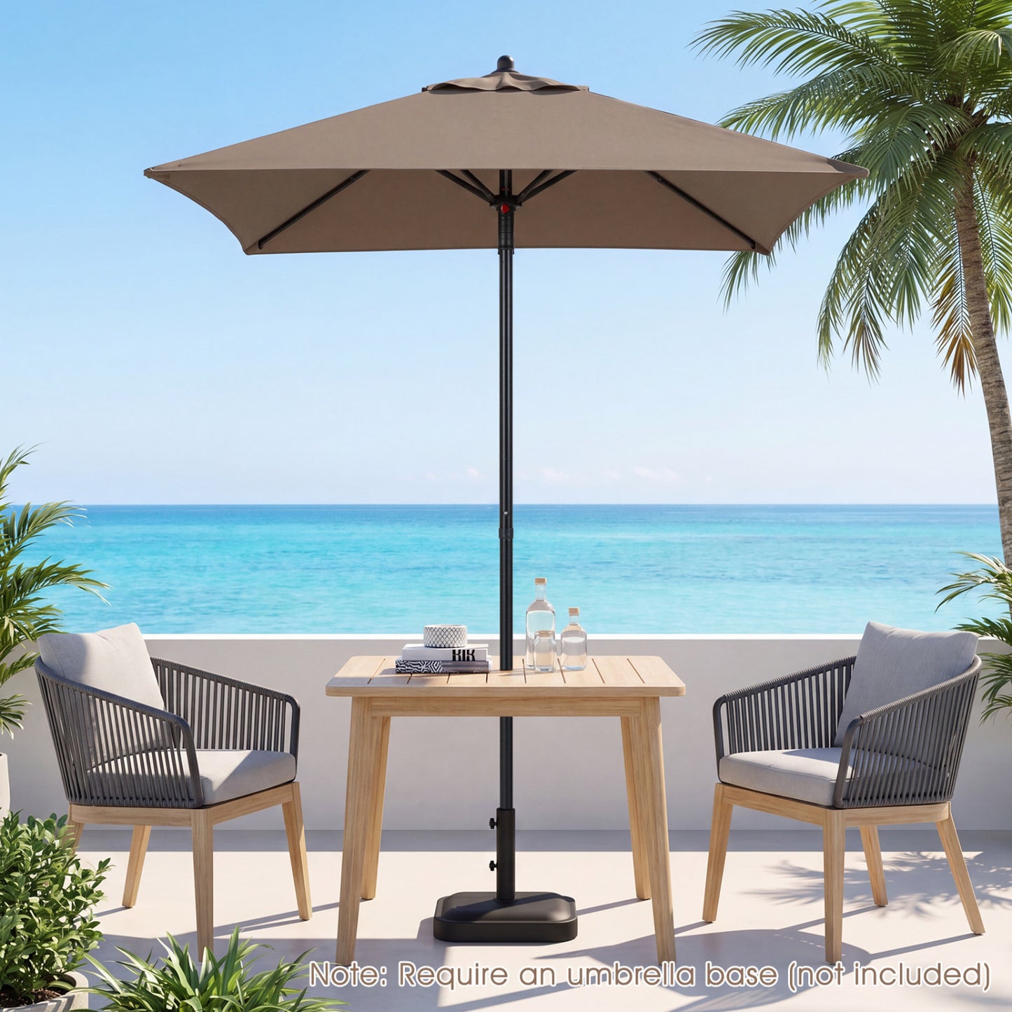 5 Feet Patio Square Market Table Umbrella Shelter with 4 Sturdy Ribs-Beige