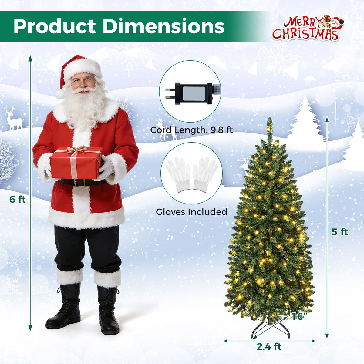 5-foot pre-lit artificial Christmas tree with warm white and multi-color LED lights, decorated for holiday cheer.
