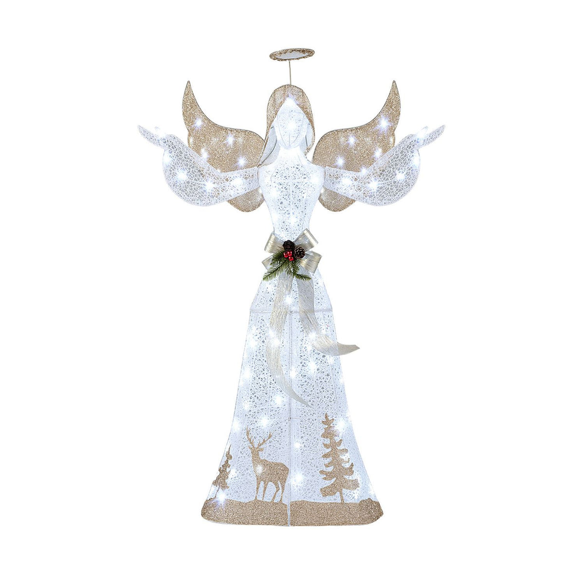 5 Feet Pre-lit 3D Glittered Christmas Angel with 100 Cold White Lights