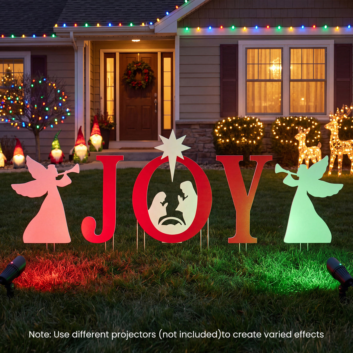 5 PCS JOY Nativity Christmas Yard Sign Set with Angels for Garden-Red