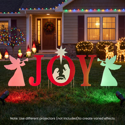 5 PCS JOY Nativity Christmas Yard Sign Set with Angels for Garden-Red