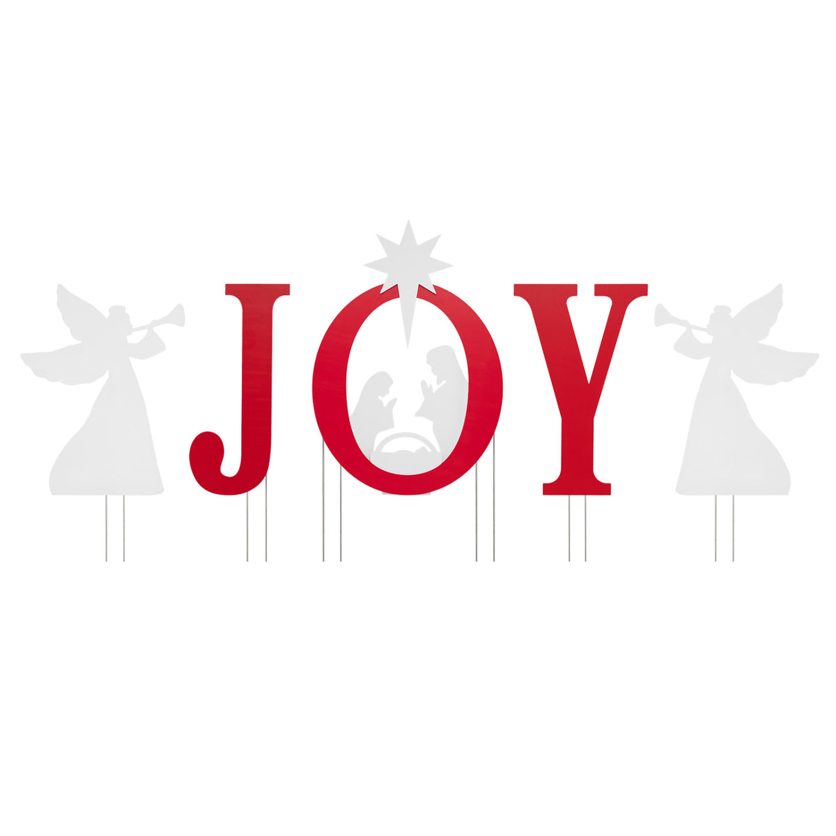 5 PCS JOY Nativity Christmas Yard Sign Set with Angels for Garden-Red
