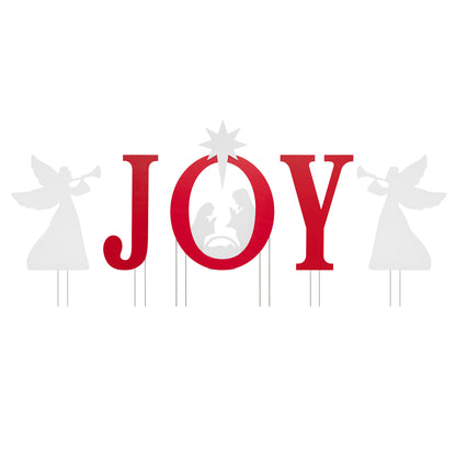 5 PCS JOY Nativity Christmas Yard Sign Set with Angels for Garden-Red