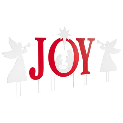 5 PCS JOY Nativity Christmas Yard Sign Set with Angels for Garden-Red