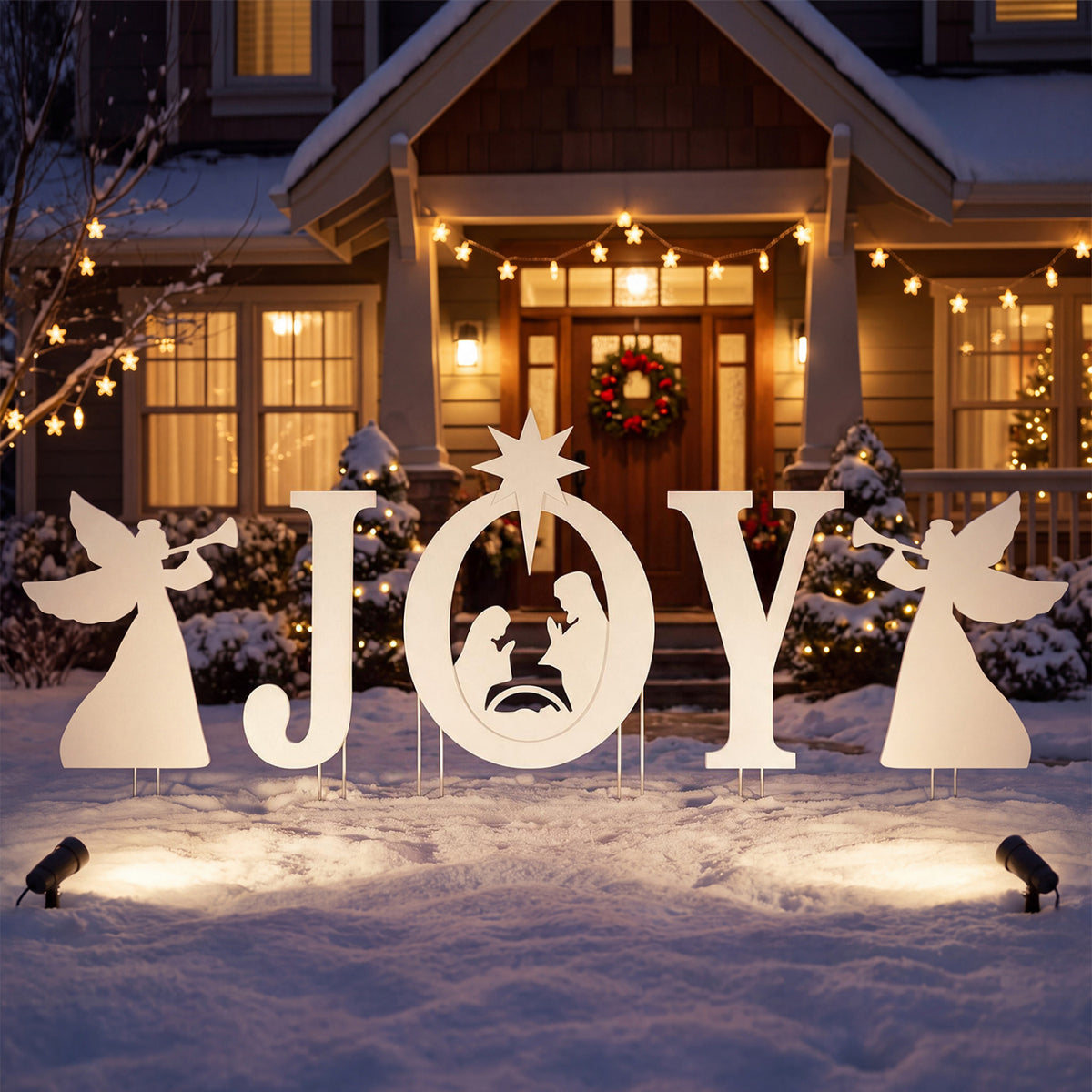 5 PCS JOY Nativity Christmas Yard Sign Set with Angels for Garden-Red