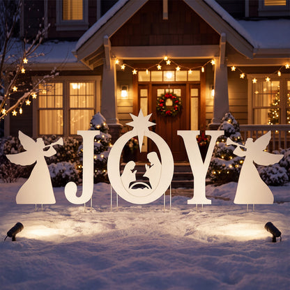 5 PCS JOY Nativity Christmas Yard Sign Set with Angels for Garden-Red