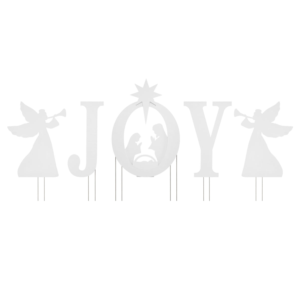 5 PCS JOY Nativity Christmas Yard Sign Set with Angels for Garden-Red