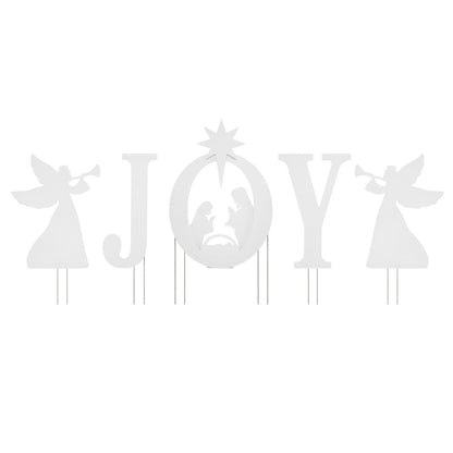 5 PCS JOY Nativity Christmas Yard Sign Set with Angels for Garden-Red