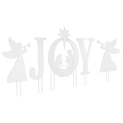 5 PCS JOY Nativity Christmas Yard Sign Set with Angels for Garden-Red