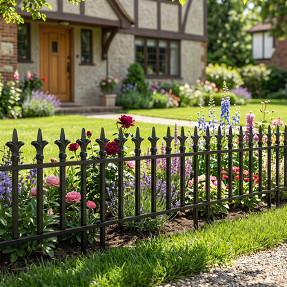 Set of decorative metal garden fences by Wilsons Home Store, ideal for outdoor privacy screens and lawn landscaping.