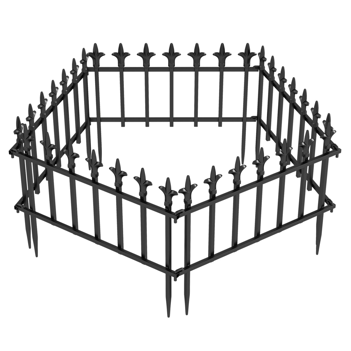 Set of 5 or 10 decorative metal garden fences from Wilsons Home Store, outdoor landscape fencing for lawn privacy and decoration.