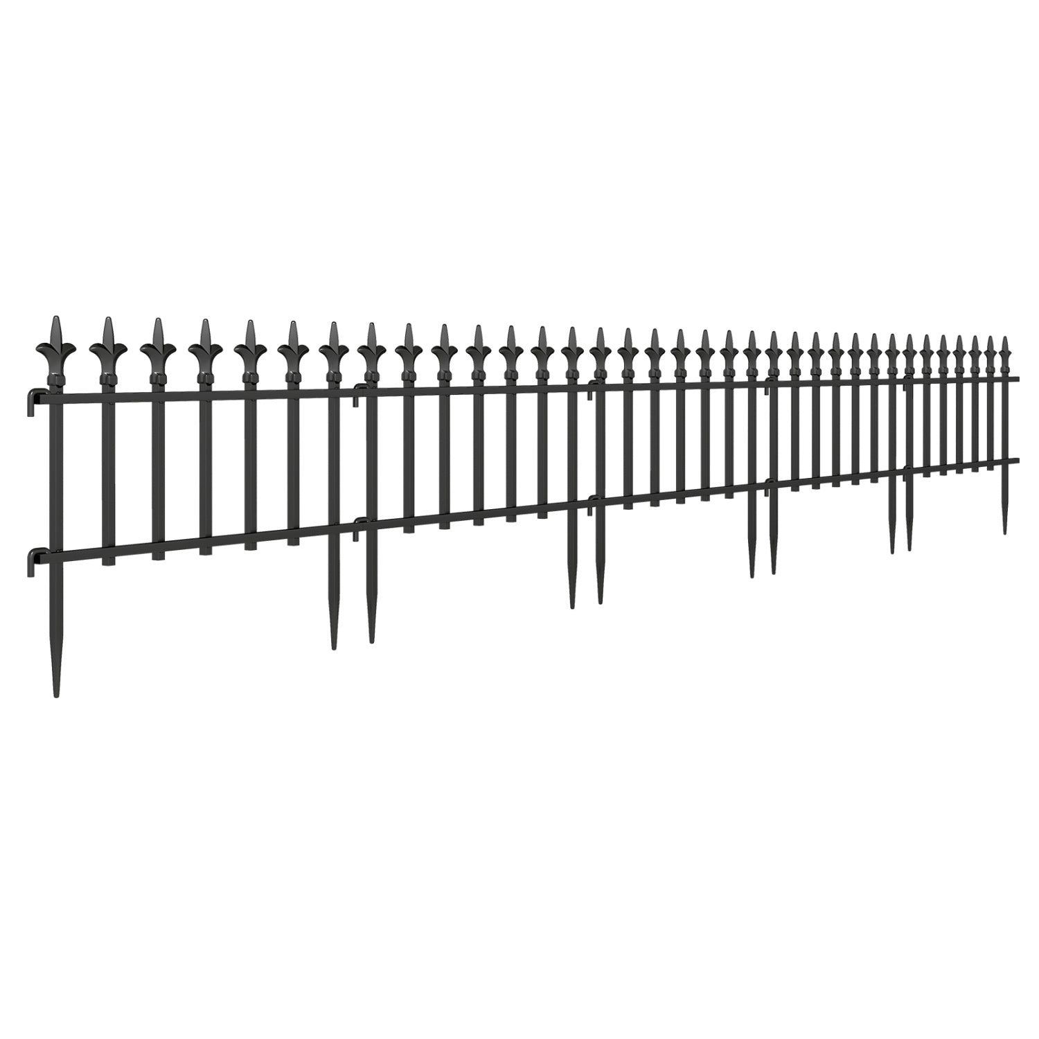 Set of decorative metal garden fence panels by Wilsons Home Store, no-dig outdoor landscape fencing for lawn privacy.