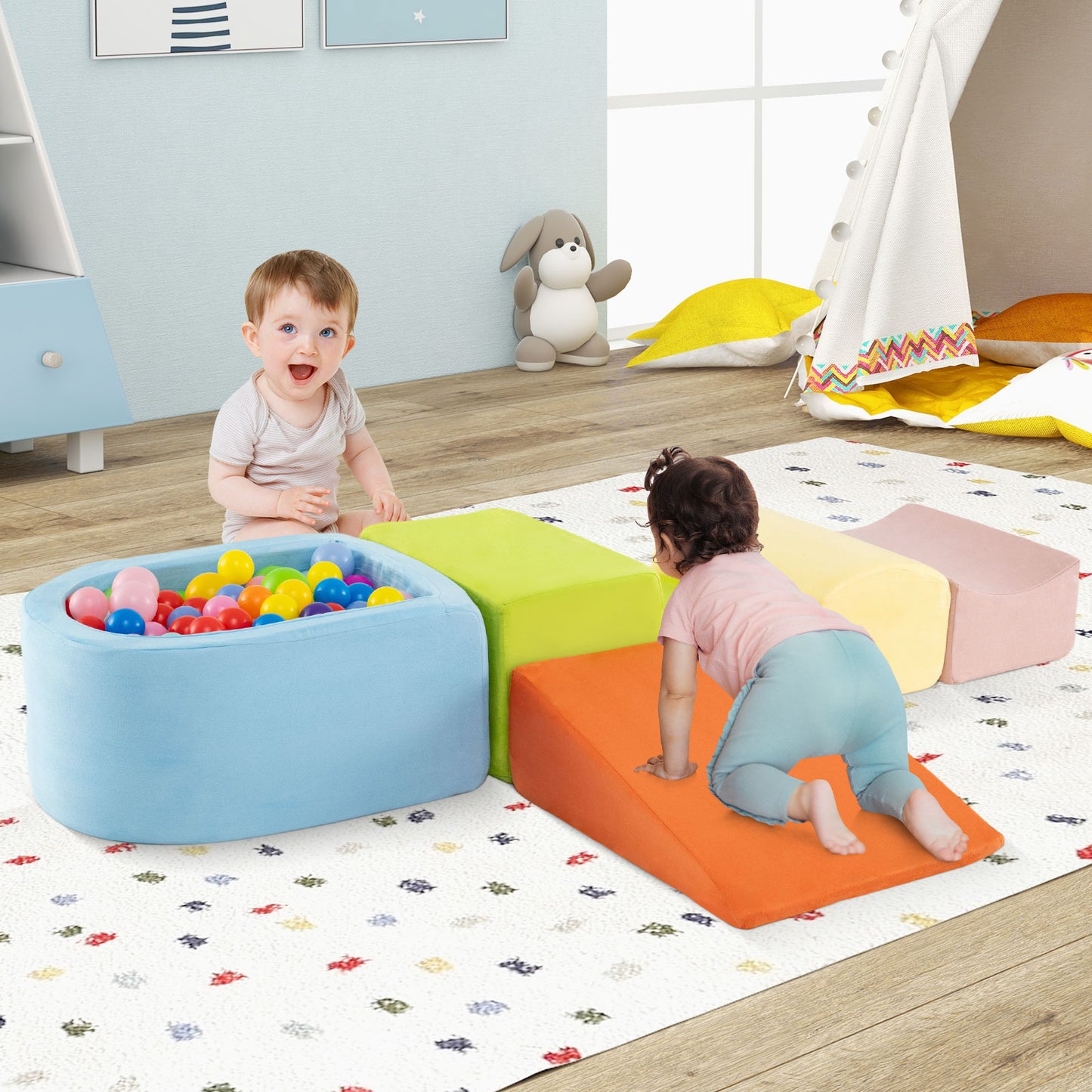 5-Piece Climb and Crawl Playset with Ball Pit for Kids-Multicolor