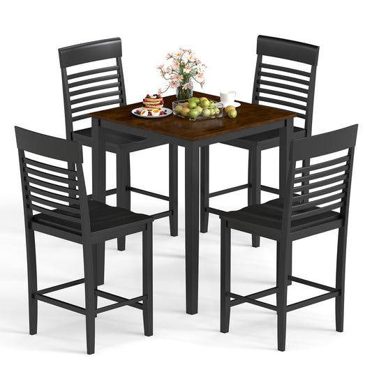 5-Piece Counter-Height Dining Table Set with Rubber Wood Frame and Footrest