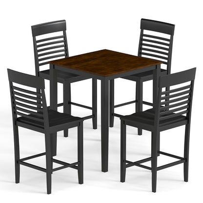 5-Piece Counter-Height Dining Table Set with Rubber Wood Frame and Footrest