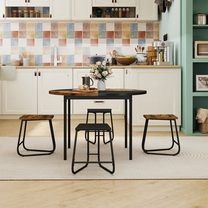 5-Piece Dining Set for 4 47 Inch Round  Kitchen Table and 4 Stools-Brown