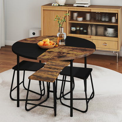 5-Piece Dining Set for 4 47 Inch Round  Kitchen Table and 4 Stools-Brown