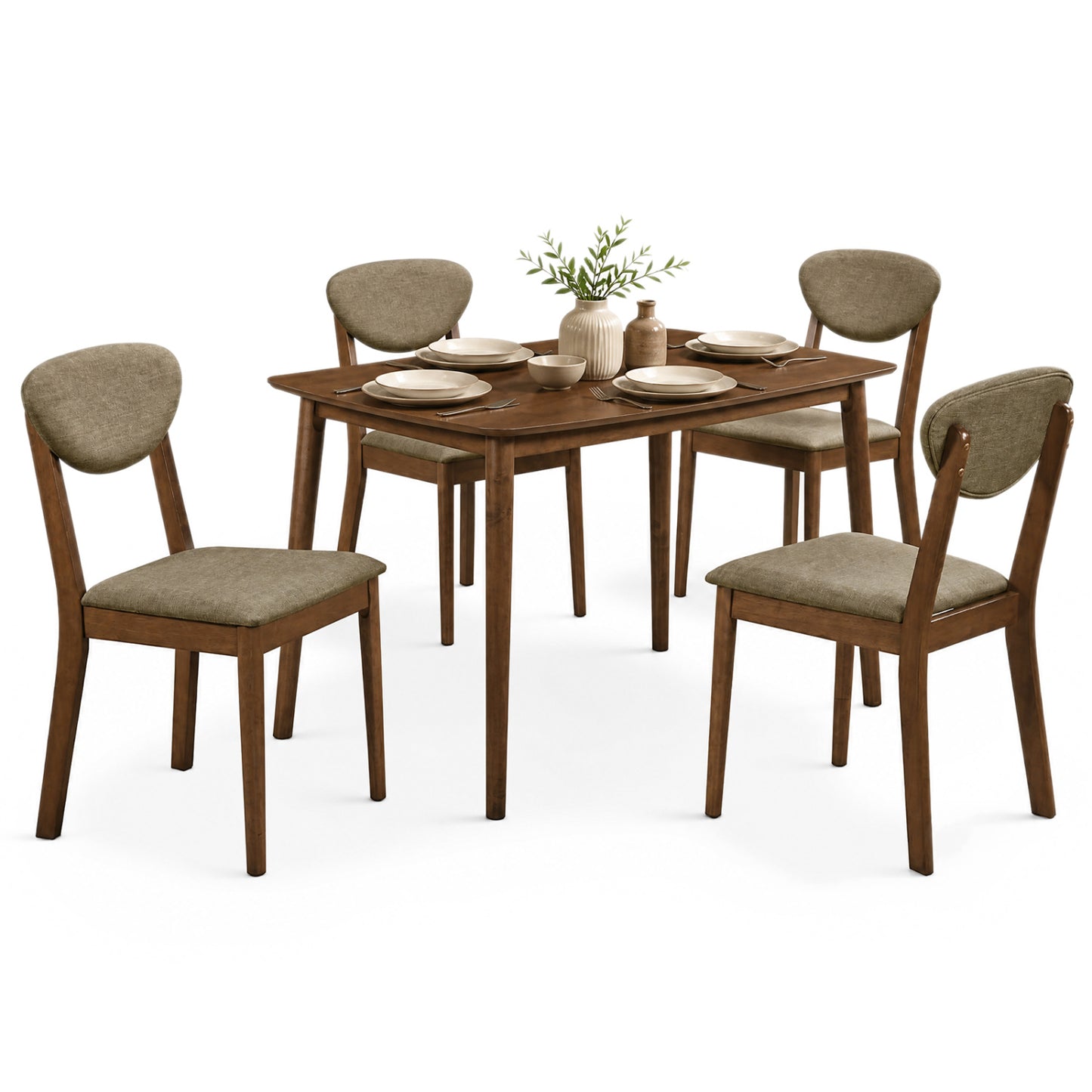 5-Piece Dining Set for 4 with Rectangular Table & Fabric Chairs for Living Room-Beige