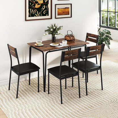 5-Piece Dining Table Set Industrial Rectangular Kitchen Table and 4 Armless Chairs-Rustic Brown