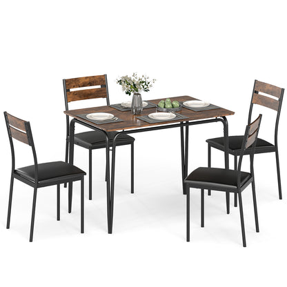 5-Piece Dining Table Set Industrial Rectangular Kitchen Table and 4 Armless Chairs-Rustic Brown