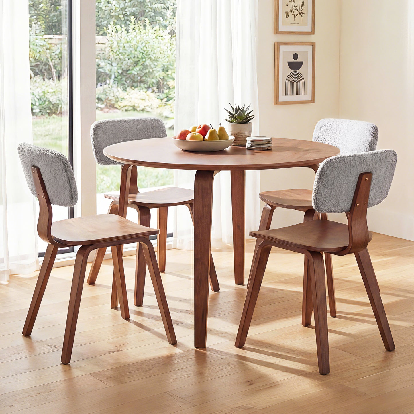 5 Piece Dining Table Set with 4 Padded Dining Chairs and Rubber Wood Table-Natural