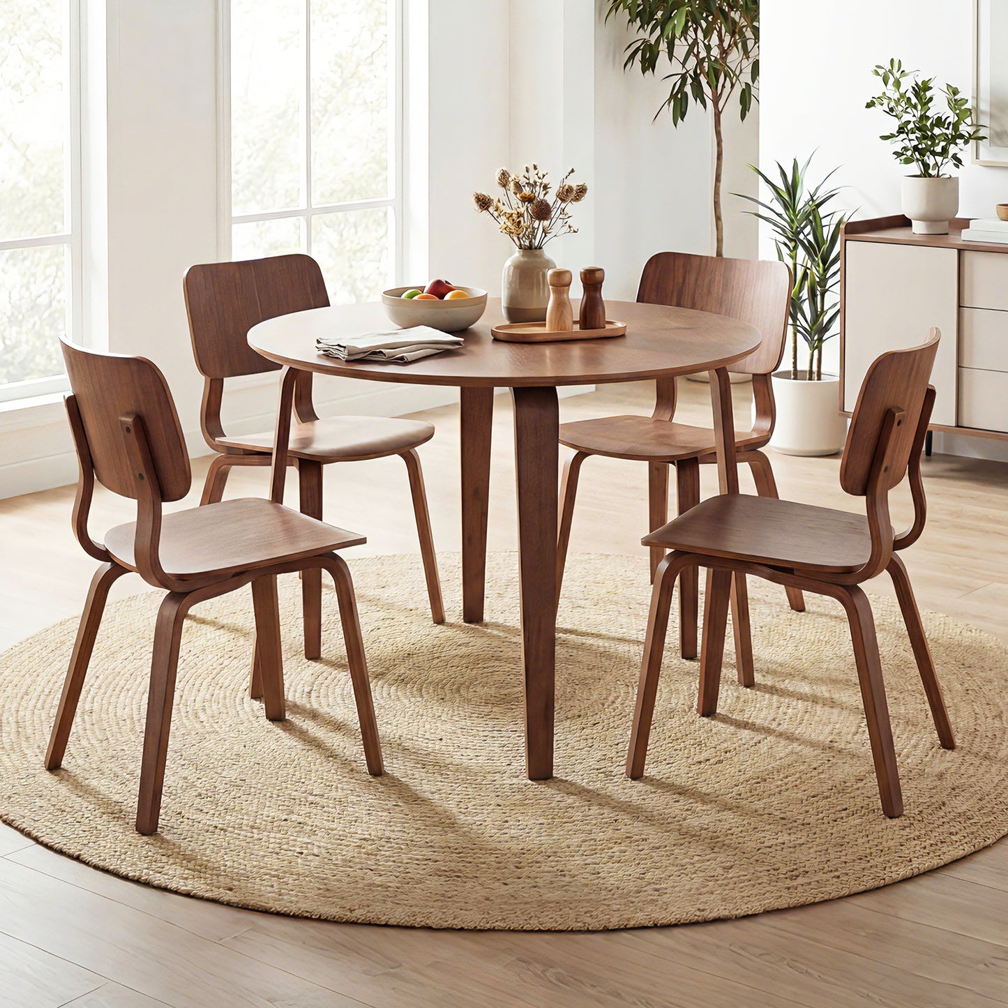 5 Piece Dining Table Set with 4 Padded Dining Chairs and Rubber Wood Table-Natural