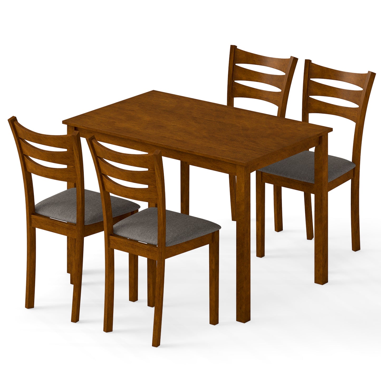 5-Piece Dining Table Set with Linen Fabric Upholstered Chairs and Solid Rubber Wood Frame for 4 People-Brown