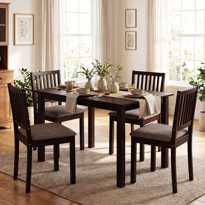 5-Piece Dining Table Set for 4 Rectangular Kitchen Table with 4 Upholstered Chairs-Dark Brown