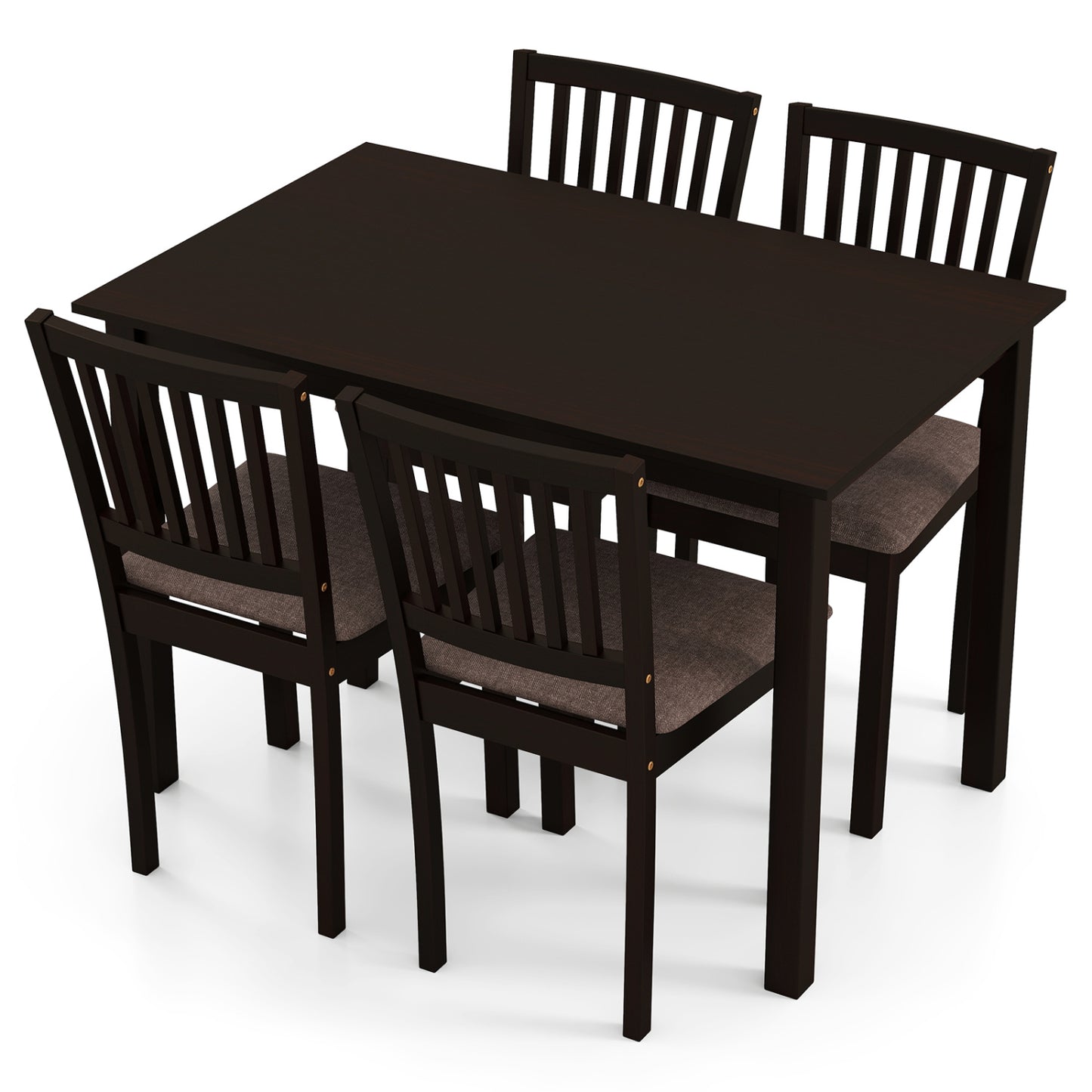 5-Piece Dining Table Set for 4 Rectangular Kitchen Table with 4 Upholstered Chairs-Dark Brown