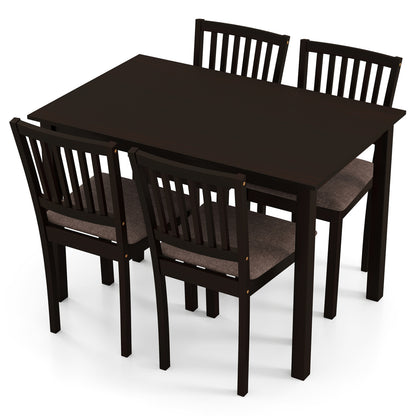 5-Piece Dining Table Set for 4 Rectangular Kitchen Table with 4 Upholstered Chairs-Dark Brown