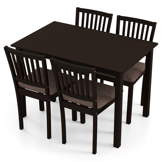 5-Piece Dining Table Set for 4 Rectangular Kitchen Table with 4 Upholstered Chairs-Dark Brown