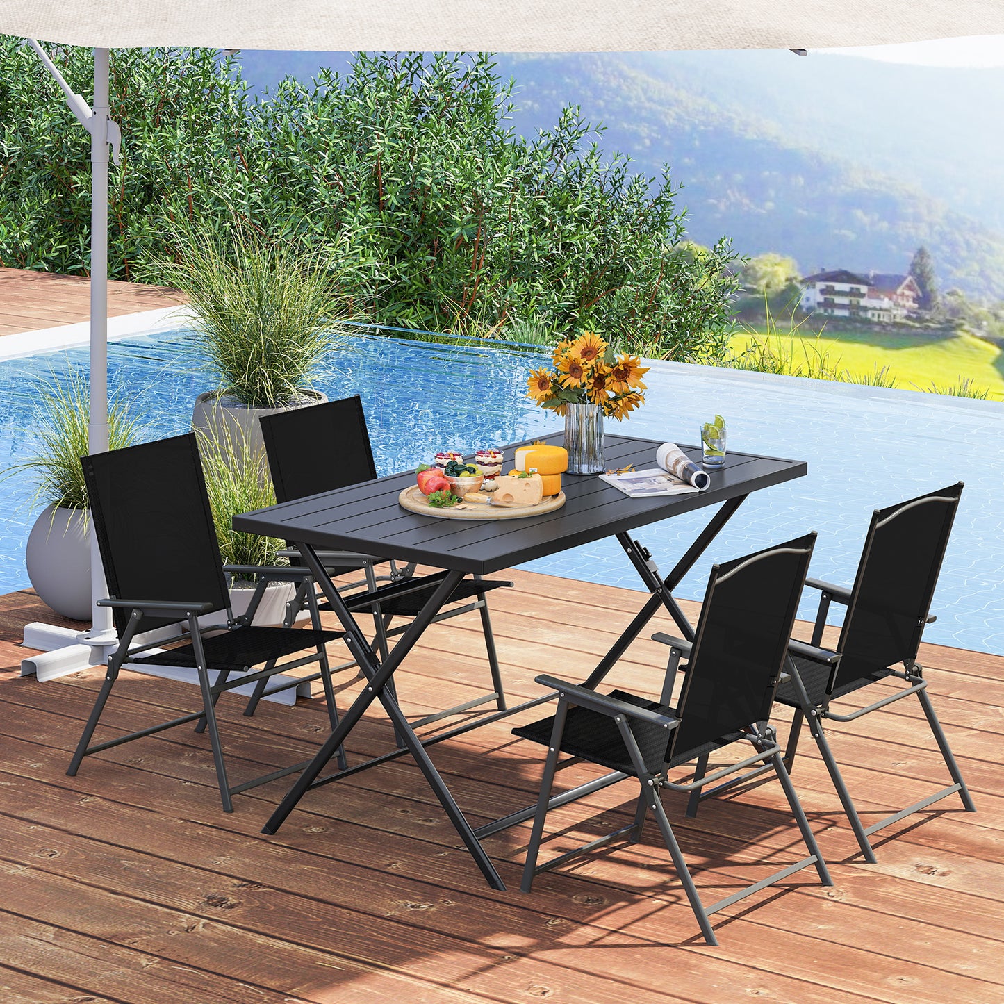 5-Piece Foldable Outdoor Dining Set for Backyard Garden Deck