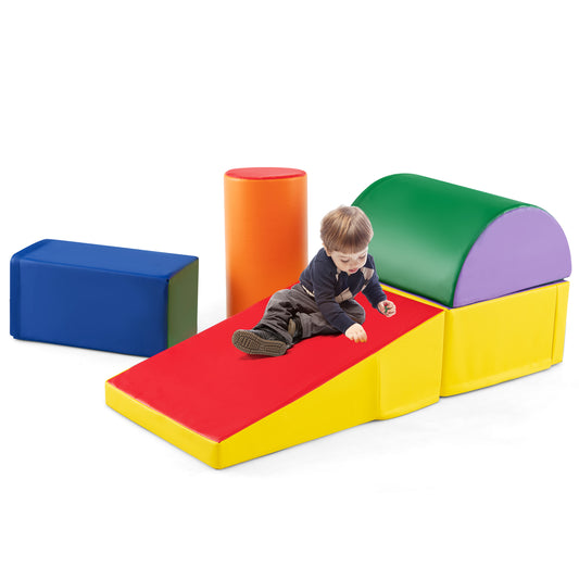 Colorful 5-piece kids climb and crawl activity playset from Wilsons Home Store, featuring soft padded climbers and crawling areas.