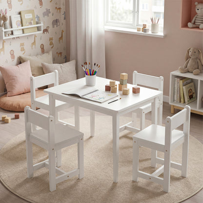 5-Piece Kids Table and Chairs Set Solid Rubber Wood Toddler Activity Table-Natural