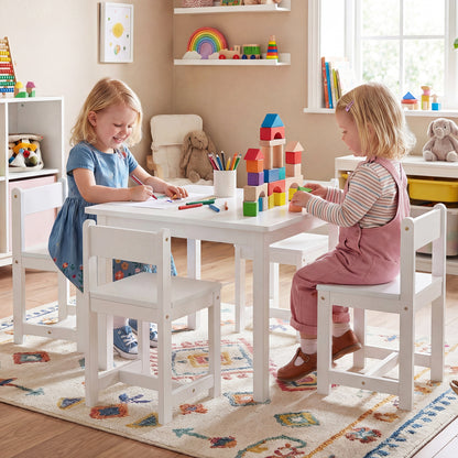 5-Piece Kids Table and Chairs Set Solid Rubber Wood Toddler Activity Table-Natural