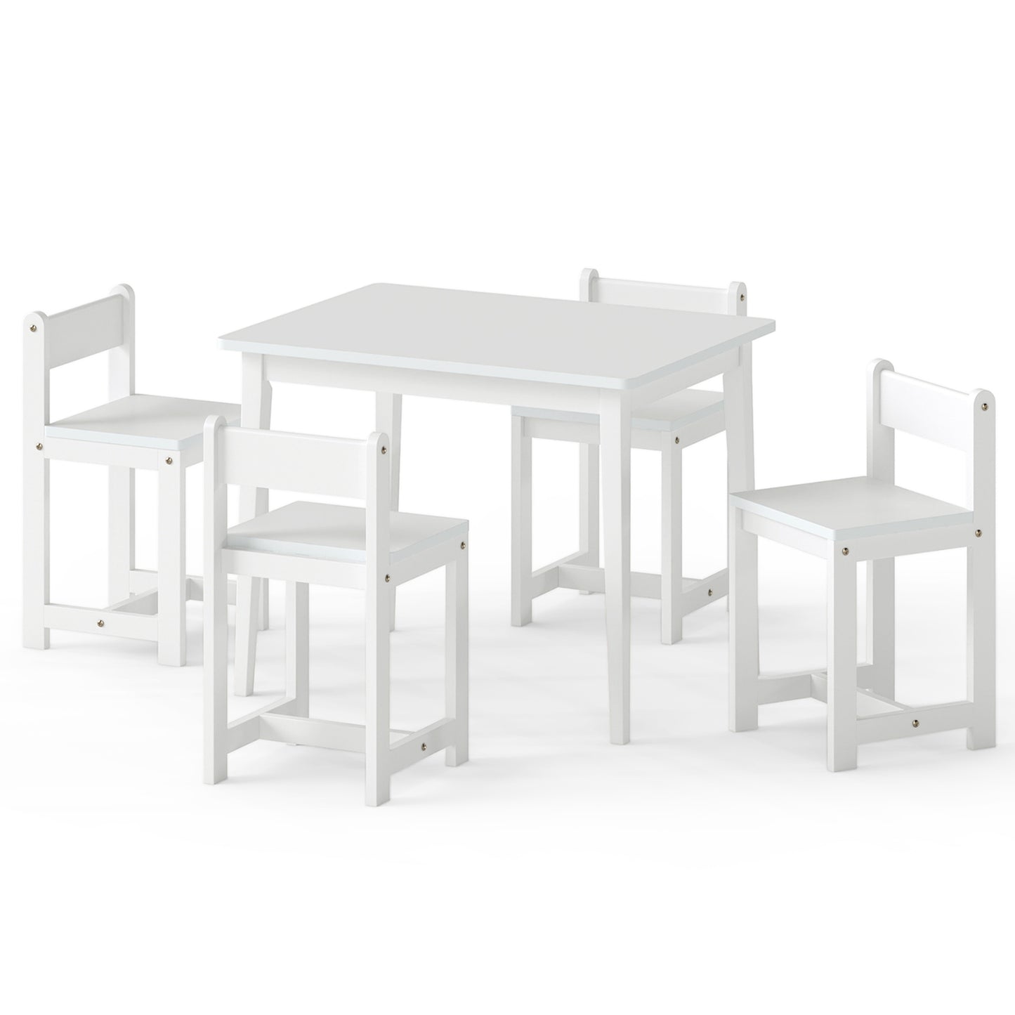 5-Piece Kids Table and Chairs Set Solid Rubber Wood Toddler Activity Table-Natural