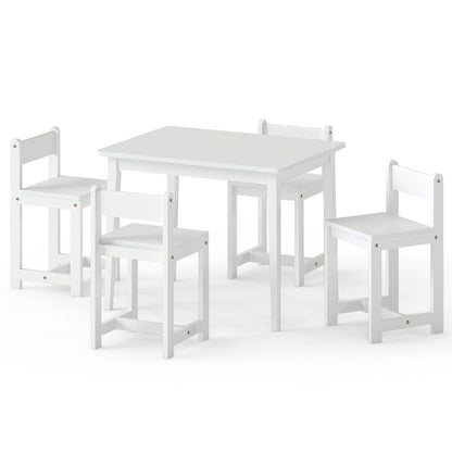 5-Piece Kids Table and Chairs Set Solid Rubber Wood Toddler Activity Table-Natural