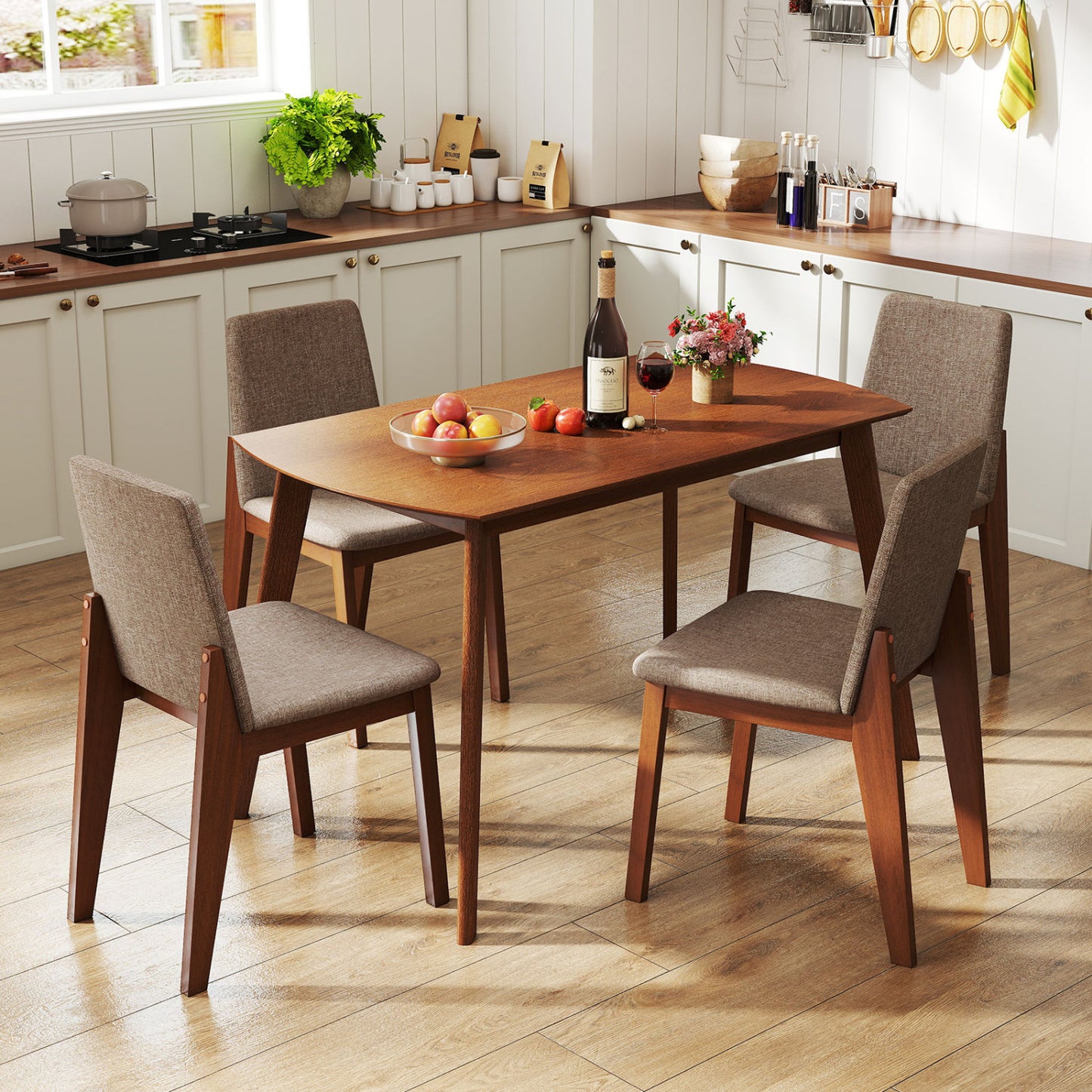 5-Piece Kitchen Table and Upholstered Chairs-Light Brown
