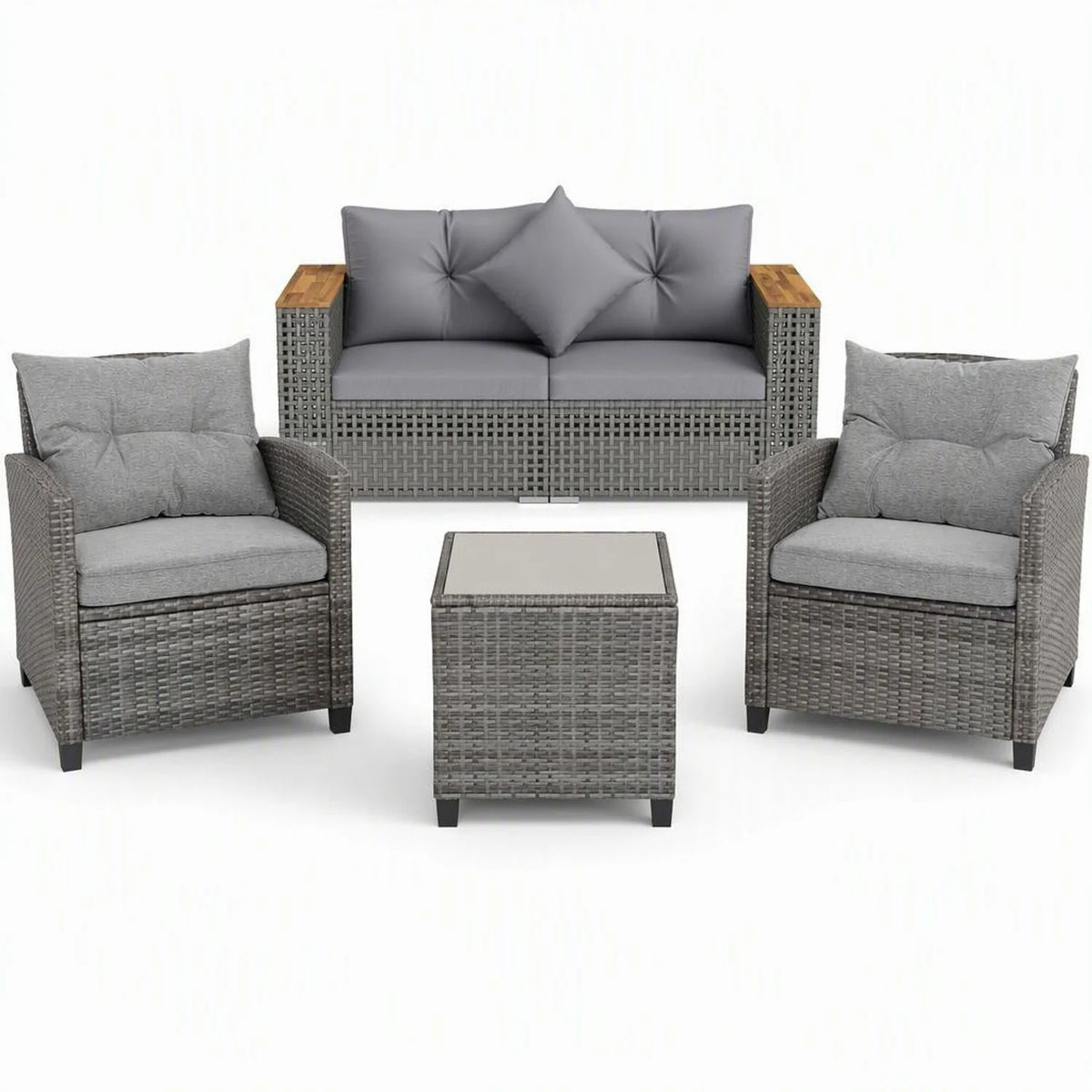 5-Piece Outdoor Rattan Sofa Set with Corner Loveseat  4 Cushioned Seats and Coffee Table