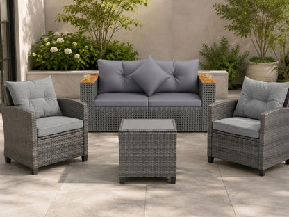 5-Piece Outdoor Rattan Sofa Set with Corner Loveseat  4 Cushioned Seats and Coffee Table