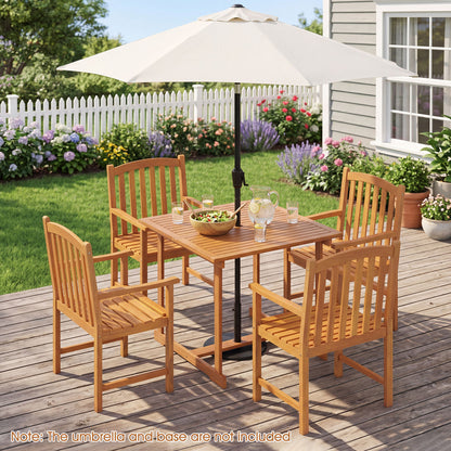 5-Piece Outdoor Square Patio Dining Set for 4 with Acacia Table & Armchairs