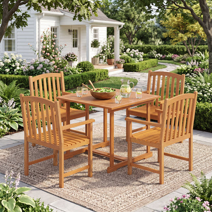 5-Piece Outdoor Square Patio Dining Set for 4 with Acacia Table & Armchairs