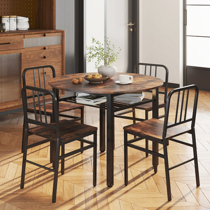 5-Piece Round Dining Table Set with Storage Shelf for Dining Room-Gray